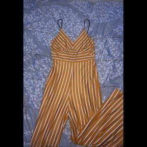 Yellow and White striped romper / jumpsuit